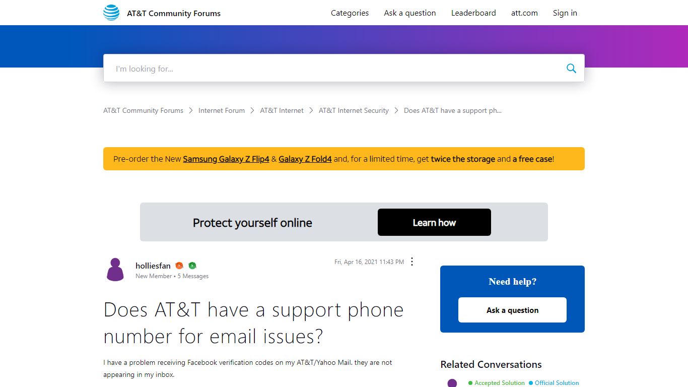 Does AT&T have a support phone number for email issues?